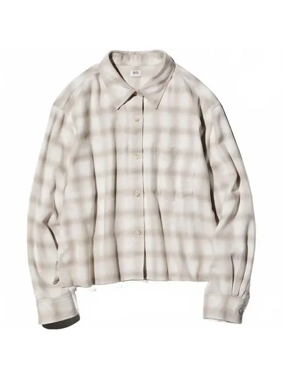 Uniqlo Flannel Boxy Cropped Shirt | Ombre Checked NWT Off White Unisex XL - Picture 1 of 8